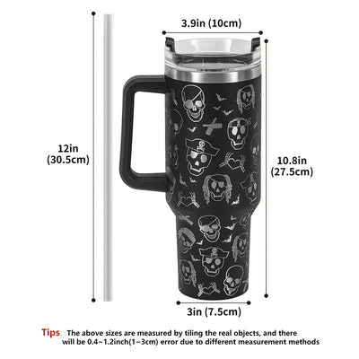 40oz Skull Design Double-Layer Vacuum Technology Tumbler - Perfect for Sports, Fitness, and Travel - Ideal Gift for Kids and Adults