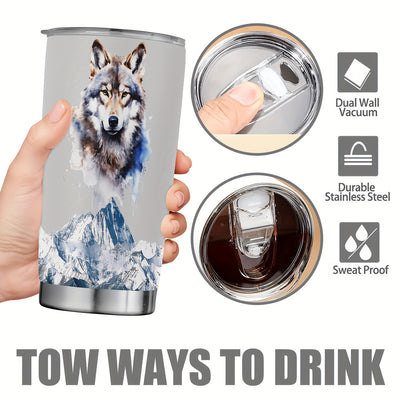 20oz Wild Spirit Stainless Steel Wolf Cup - Double-Wall Vacuum Insulated Tumbler for Travel, Perfect Gift for Loved Ones