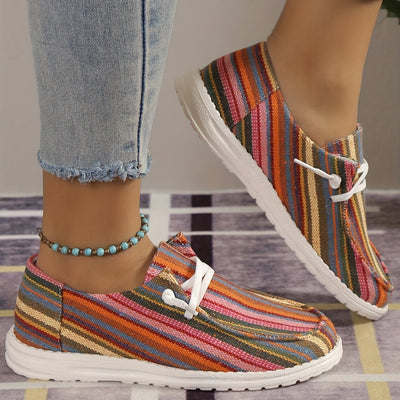 Women's Colorblock Striped Canvas Sneakers for Casual Outdoor Wear - Lightweight, Comfortable, and Stylish