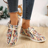 Holiday Cheer: Women's Santa Claus Striped Pattern Sneakers – Christmas Low-Top Flat Loafers for Casual Style and Comfort