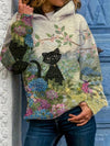 Fashionable Cat Pattern Kangaroo Pocket Hoodie: A Casual and Cozy Addition to Your Women's Clothing Collection