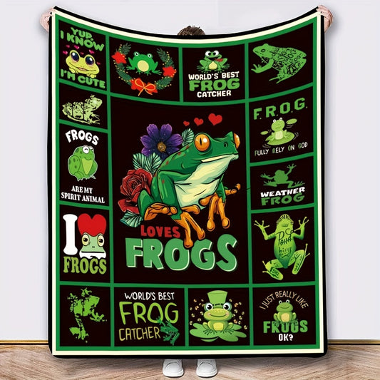 Stay warm and cozy with the Cartoon Frog & Letter Printed Flannel Blanket. Featuring 100% polyester microfiber flannel fabric for superior softness and comfort, this blanket offers a snug and comfy feel for both kids and adults. Perfect for home, picnics, or travel.