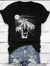 Tropical Vibes: Women's Coconut Tree Print T-Shirt - Perfect for Vacation!