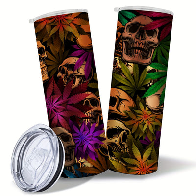 20 oz Skull and Marijuana Leaves Stainless Steel Tumbler: Insulated Travel Mug with Lid, Perfect Friend Gift