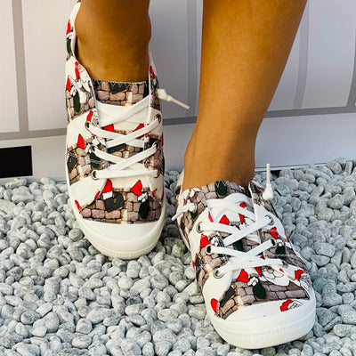Women's Festive Santa Claus Slip-On Shoes: Lightweight and Versatile Christmas Flats for Non-Slip Comfort