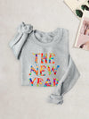 The New Year Print Long Sleeve Sweatshirt, Crew Neck Pullover Tops For Winter, Women's Clothing