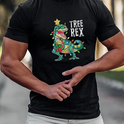 Dino-mite Christmas: Men's Oversized Anime Dinosaur Graphic Print T-Shirt - Perfect for Festive Workouts and Outdoor Adventures!