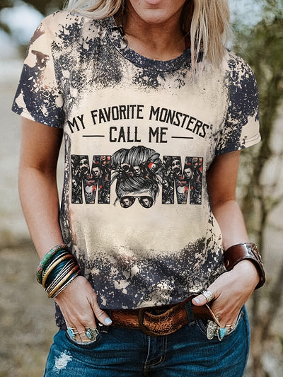 Vintage Call Me Mom T-shirt, Crew Neck Short Sleeve Loose My Favorite, Women's Clothing