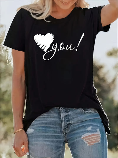 Love You Print: Stylish and Comfortable Crew Neck T-Shirt for Women
