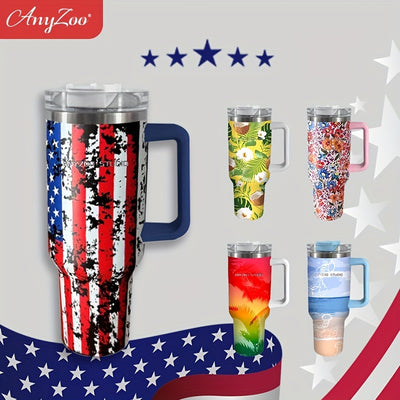 40oz Colorful Pattern Stainless Steel Insulated Water Bottle with Straw - Perfect for Summer Drinks, Outdoor Sports, and Birthday Gifts