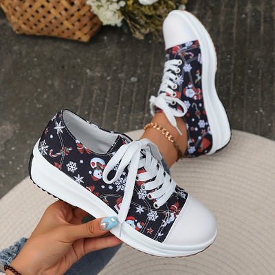 Festive Feet: Women's Christmas-style Canvas Sneakers for Comfy and Stylish Holiday Season