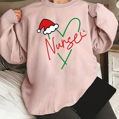 Cozy Plus Size Christmas Sweater: Festive Hat, Heart Art, and Letter Print - Perfect for Fall and Winter