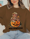 Horror Bear Pumpkin Slogan Print Plus Size Halloween Sweatshirt: Stylish Fall/Winter Casual Top for Plus Size Women