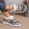 Stylish Women's Geometric Pattern Flat Shoes: Lace-up, Plush-lined, Lightweight Outdoor Shoes