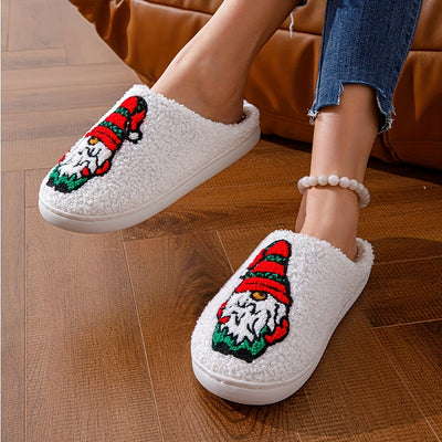 Cozy Cartoon Print Fuzzy Slippers: Slip-On Soft Sole Non-Slip Christmas Shoes for Winter Plush Comfort