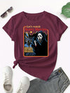 Horrific Halloween Crew Neck T-Shirt: Unleash Your Spooky Side this Halloween with our Casual Short Sleeve T-Shirt for Women