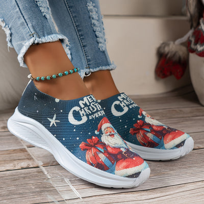 Festive and Cozy: Women's Santa Claus Print Sneakers for Stylish Christmas Spirit