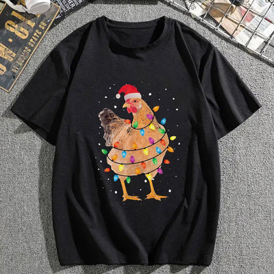 Hilarious Christmas Rooster Pattern Tee: The Perfect Summer Plus Size Top for Men