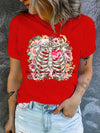 Skeleton Flower and Heart Graphic Tee: Embrace Summer Style with Casual Sports T-Shirts for Women