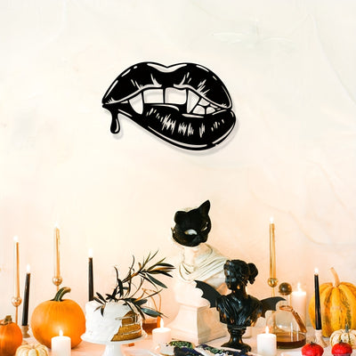 Blood Dripping Vampire Metal Art Lips: Spooky Halloween Decor for Your Home or Garden