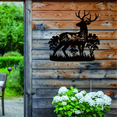 Whimsical Wildlife Metal Art Sign: Mountain Forest and Deer Design for Vibrant Wall Decor and Housewarming Gift