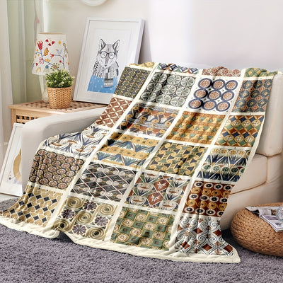 Versatile Geometric-Print Flannel Blanket: Perfect for Picnics, Naps, and More!