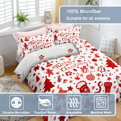 Christmas Wonderland: Festive Duvet Cover Set with Delightful Tree, Gingerbread Man, and Snowflake Print - Includes 1 Duvet Cover and 2 Pillowcases(No Core)