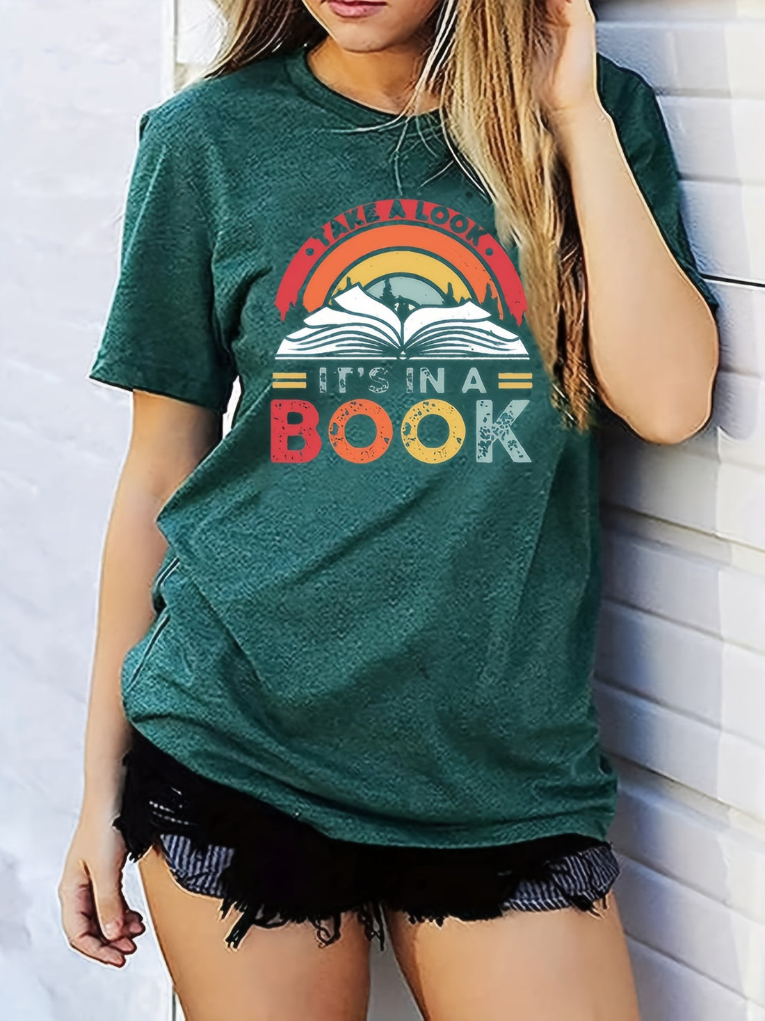 Update your spring/summer wardrobe with our Vibrant Letter Book Print T-Shirt. This stylish and casual top for women features a unique design of vibrantly colored letters in a book motif. Made with high-quality fabric, it offers both comfort and style. Perfect for adding a pop of color to any outfit.