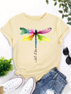 This Colorful Dragonfly Print Crew Neck T-Shirt is a perfect addition to your spring and summer wardrobe. The casual short sleeve t-shirt is designed with a colorful dragonfly print and is ideal for any woman's casual clothing collection.