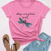 Colorful Dragonfly & Letter T-Shirt, Cute Cartoon Short Sleeve Crew Neck Shirt, Casual Every Day Tops, Women's Clothing