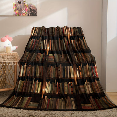 Cozy Printed Flannel Blanket: The Perfect Bookshelf-Inspired Addition for Your Sofa and Bed