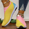 Women's Breathable Knit Slip-On Sneakers: Colorblock Style for Casual Outdoor Trainers