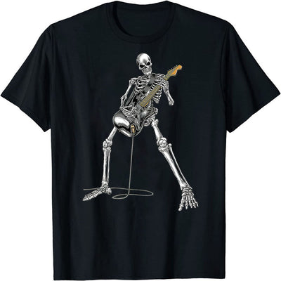 Skeleton Rocker: Men's Casual Short Sleeve Tee - Perfect Summer Outfit for Music Lovers