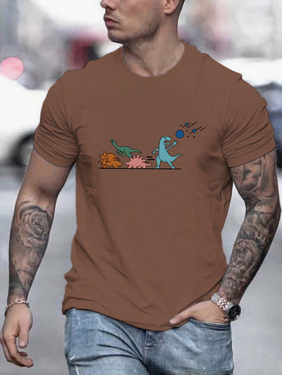 Dino Chic: Cartoon Dinosaur Print T-Shirt - A Vibrant Casual Essential for Men