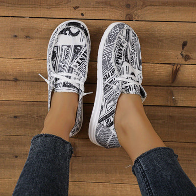 Stylish Newspaper Print Women's Canvas Shoes- Lightweight and Comfortable Walking Shoes