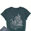 Stylishly Chic: Women's Casual Crew Neck Cactus Graphic Print T-Shirt