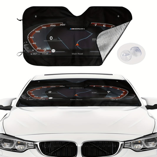 Drive in style with this dashboard theme car sunshade! This sunshade provides great protection from UV rays and creates a custom look to personalize your ride while ensuring a cool interior.