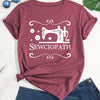 Stylish and Trendy: Sewing Machine Letter Print T-Shirt - Casual Short Sleeve Top for Spring/Summer - Women's Clothing