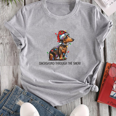 Casual Christmas Dog Print Crew Neck T-Shirt: A Stylish and Playful Addition to Your Spring/Summer Wardrobe