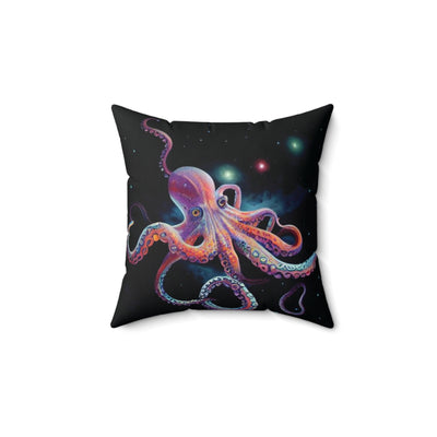 Octopus With Galaxy Camoflauge Skin Swimming In The Vast Darkness Of Space, Spun Polyester Square Pillow