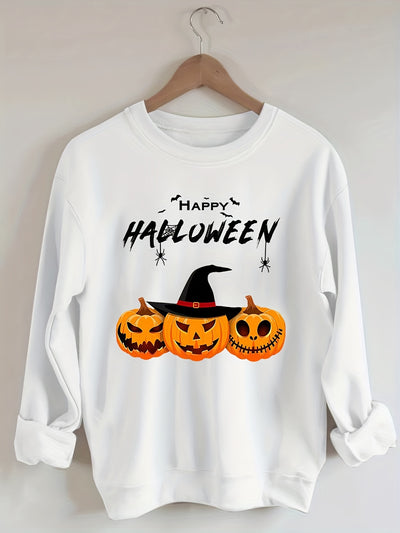 Pumpkin and Letter Print Plus Size Halloween Sweatshirt: A Cozy and Casual Must-Have for Women