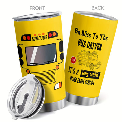 20oz Yellow School Bus Stainless Steel Tumbler with Lip - Perfect for Back to School - Travel Mug for School Bus Drivers