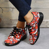 Sleigh into Style with Women's Santa Claus Print Sneakers - Festive Lace-Up Low Top Trainers for Comfortable Walking