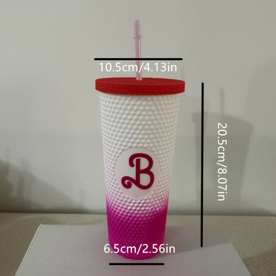 22oz B Letter Matte Studded Tumbler With Lid And Straw, Studded Cup Cool Water Tumbler For Ice Coffee Travel Mug Leak-Proof & BPA Free Insulated Tumbler