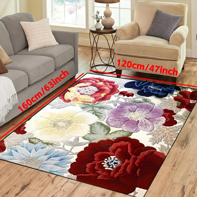 Colorful Floral Non-Slip Area Rug: Waterproof and Machine Washable, Perfect for Any Room or Outdoor Space