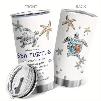 20oz Turtle & Starfish Tumbler- Gifts For Turtle Lovers, Sea Turtle Travel Coffee Cup