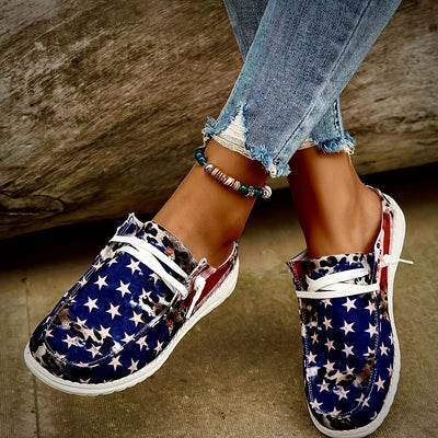 Patriotic Women's Flag and Leopard Pattern Canvas Slip-On Shoes - Lightweight and Comforrtable and Versatile Walking Shoes - Perfect for the 4th of July!