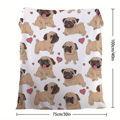 Cute Cartoon Pug Print Flannel Blanket: A Cozy Multi-Purpose Blanket for Couch, Sofa, Office, Bed, Camping, and Traveling