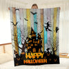 Halloween Elements Blanket: Cozy Up with Dark Castle, Pumpkin, Witch, and Bat Print Flannel Blanket - Perfect for Couch, Sofa, Office, Bed, Camping, and Traveling