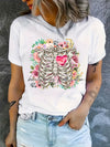 Skeleton Flower and Heart Graphic Tee: Embrace Summer Style with Casual Sports T-Shirts for Women